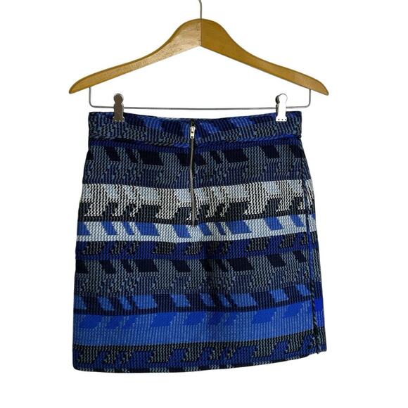 Maje Jakarto Jaquard Mini Skirt 38 Womens Blue Geometric Heavy Knit Zip Boho - Picture 2 of 9